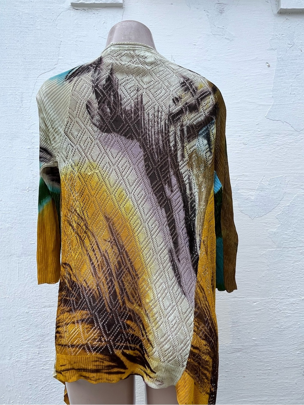 Adore Multi-Color Open-Front Knit Cardigan - Teal, Yellow, Cream, Black - Picture 2 of 6